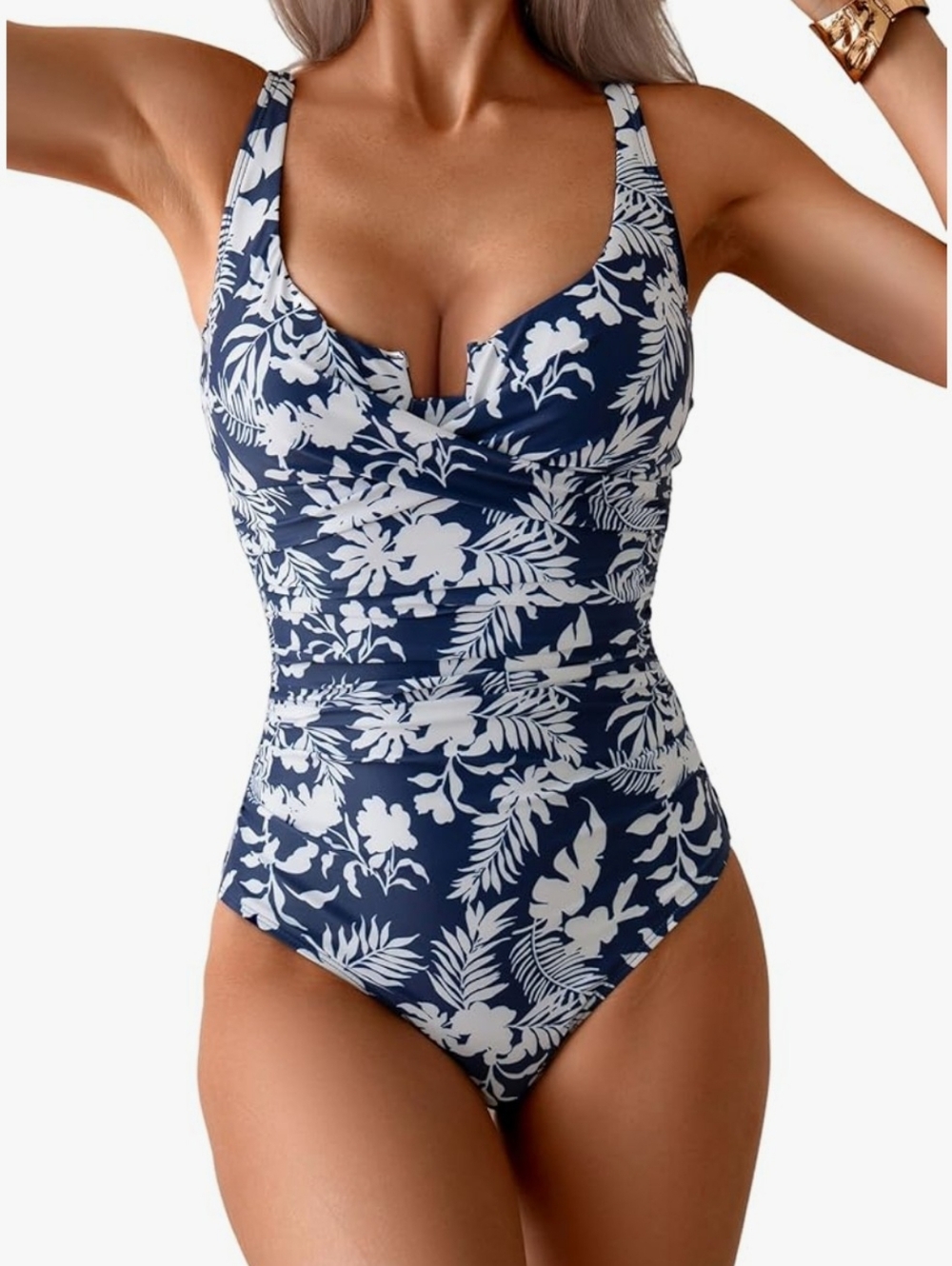 Women's Navy Blue Floral Underwire One-Piece Swimsuit Size XL